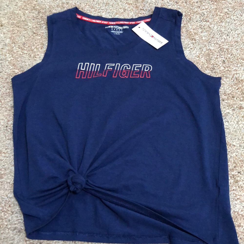 Tommy Hilfiger Sport Woman Blue Stretch Logo Sleeveless V-neck Tank Top …